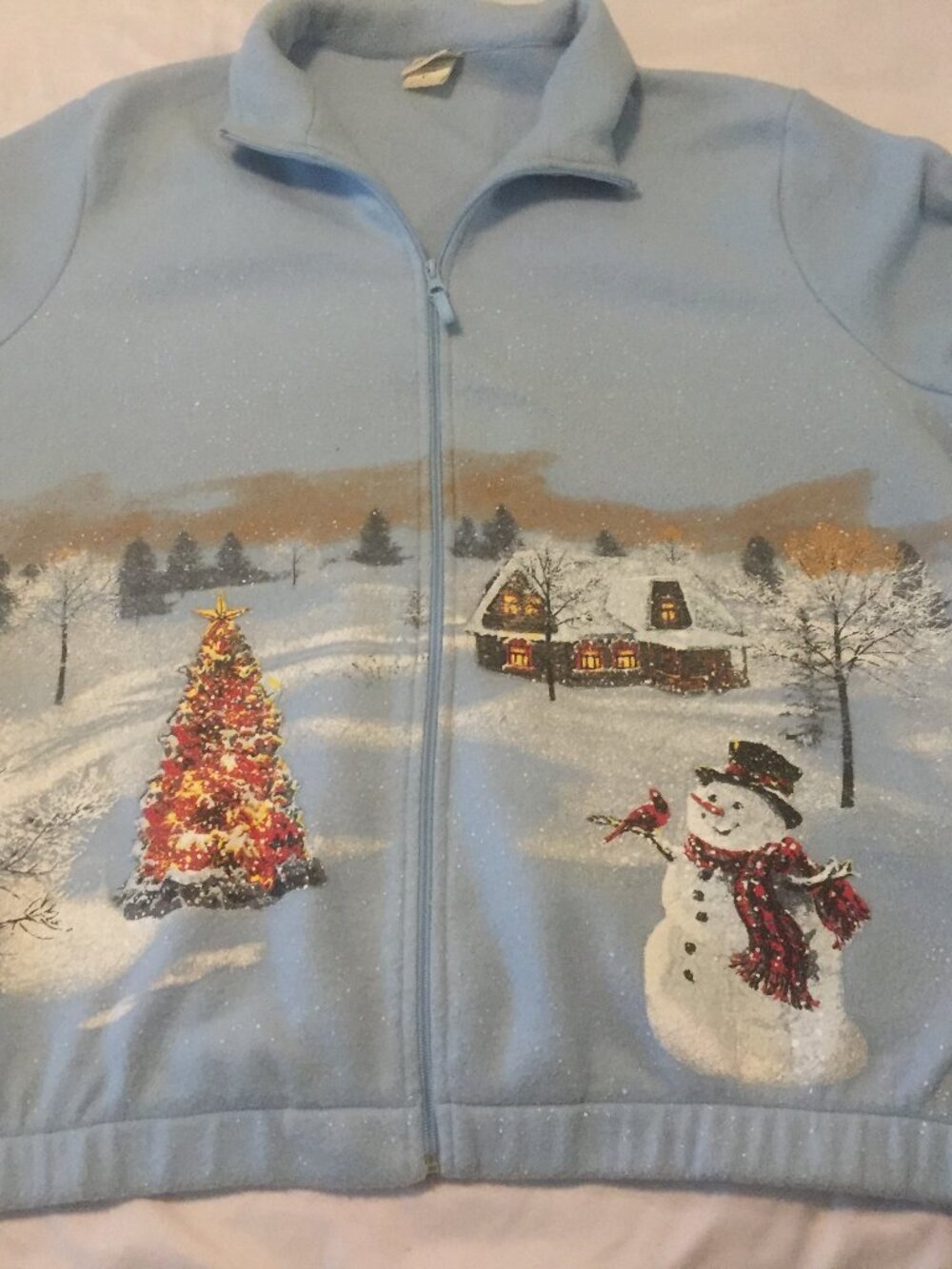 Collections Etc Women's Holiday Snowman Christmas Textured Fleece Jacket Zip 2X